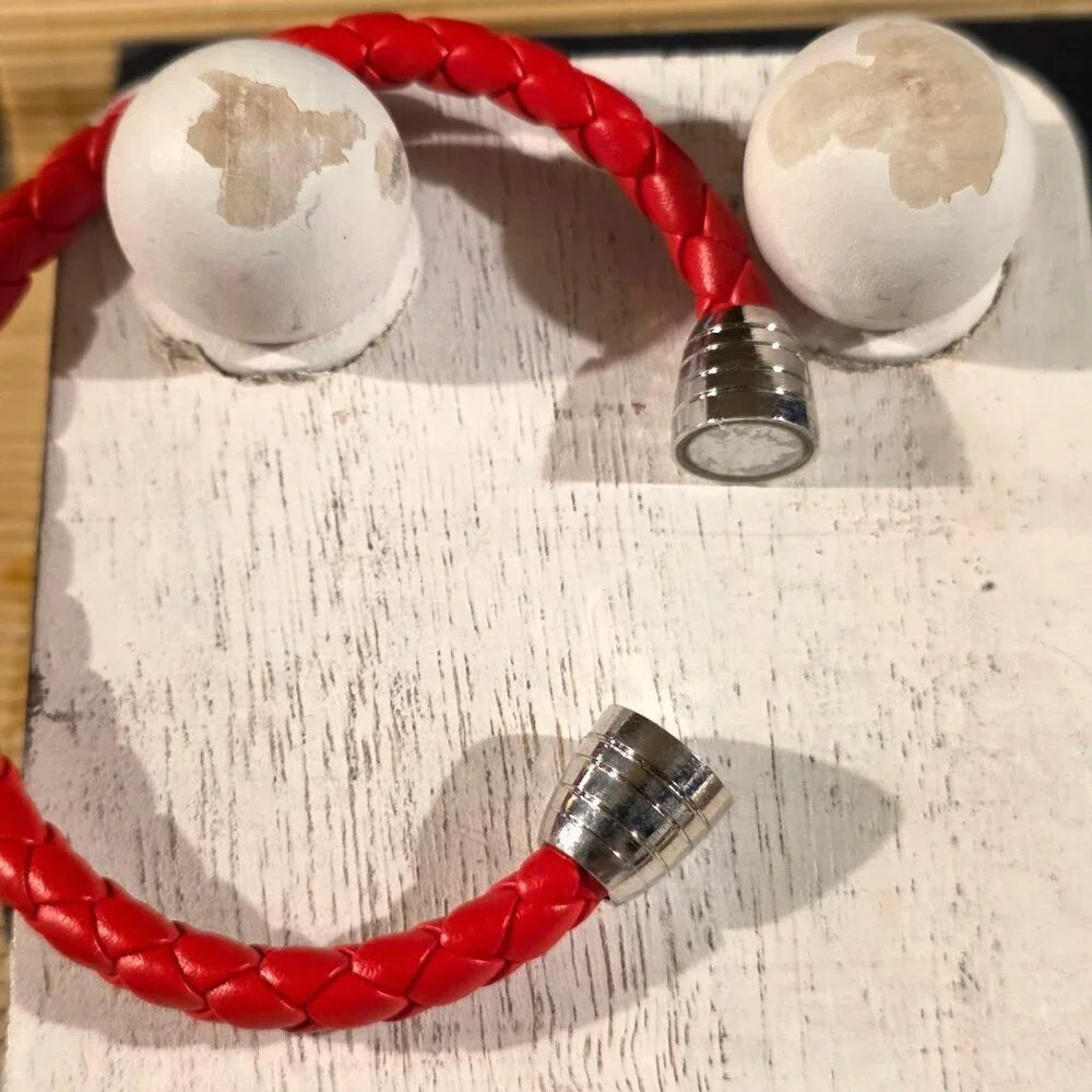 Braided Thick Red Vegan Leather Magnetic Clasp Bangle Bracelet